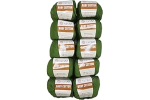 ORTCI YarnArt Baby Cotton - Ovillo de lana para tejer (10 unidades, 50 g, 50 g, 500 g), color verde