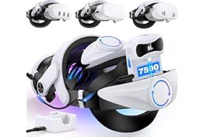 FANXIEAST Enhanced Digital Power Display Head Strap for Meta Quest 3/3S/Meta Quest 2 With 7500mAh Battery Charging Base,VR Headset Oculus VR Headstrap Elite Strap Replacement for Oculus Quest 3/3S/2 Accessories