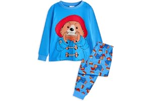 Paddington Bear Bear Kids Pyjamas Set | Childrens Bear Character Grafisk långärmad topp & långa ben PJ-underdel i blått och r