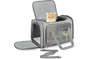 Lohofrnny Transporter dla kota, kot transportowy z regulowanym paskiem na ramię, składana torba transportowa dla zwierząt domowych, miękki i oddychający transporter dla psów (szary, 43 x 28 x 28cm)