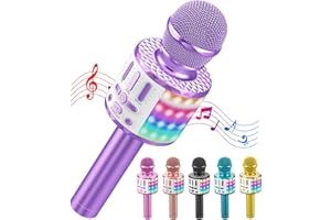 MICQUTR Bezprzewodowy mikrofon Bluetooth Karaoke, przenośny głośnik karaoke z mikrofonem ze światłem, mikrofonem karaoke dla dzieci/dorosłych, śpiewanie klubu, Boże Narodzenie, urodziny, wieczór rodzinny,