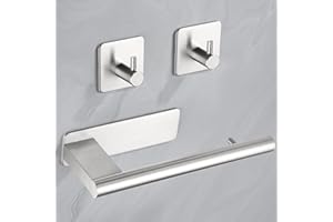 ALOCEO Porta carta igienica da Muro e 2 Ganci Adesivi Bagno, Portarotolo carta igienica Adesivo in 304 Acciaio inox, Argent