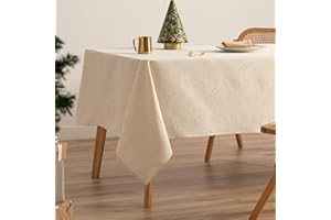 GAMUSI Mantel Navidad Jacquard Hilo Dorado Mesa Comedor Rectangular Decoración Navideña 140x350 cm Color Crudo