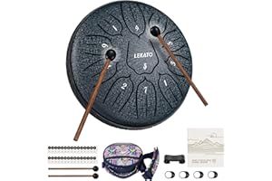 Steel Tongeu Drum(6 Pollici 11 Tonnellate in D) LEKATO Handpan Strumento Musicale Tamburi in Acciaio con Borsa per Tongue Drum, Tamburo del Handpan in Acciaio al Carbonio per Guarigione Meditazione,NB