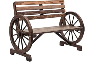 ‎OUTSUNNY Outsunny 2-Sitzer Gartenbank, wetterfest Sitzbank, Gartenmöbel mit Rücken, Armlehnen im Rädernform Parkbank 240kg belastbar, Balkonbank, Holzbank für Balkon, Garten, 105,5 x 56 x 79 cm, Braun