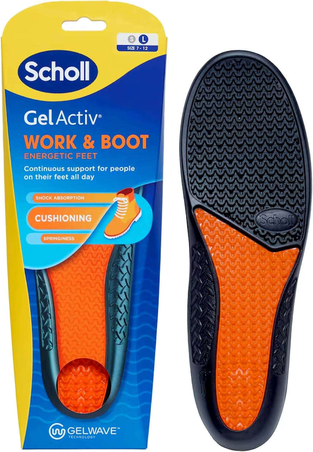 Scholl GelActiv Work & Boot Insoles for Men and Women, All Day Comfort at Work, Shock Absorption and Comfort Cushioning with GelWave Technology