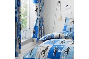 Happy Linen Company Boys Girls Kids Freestyle Football Tricks Blue 66" x 72" Fully Lined Pencil Pleat Curtain Set