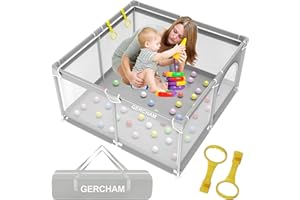GERCHAM Laufgitter Baby,127x127cm Laufstall Baby, Laufgitter mit Sicherheitstür, Laufstall für Apartment,Baby Laufstall Faltbar mit Atmungsaktivem Netz und Rutschfeste Basis,Playpen Baby Grau
