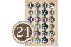 Logbuch-Verlag Pack de 24 pegatinas redondas con números del 1 al 24 de 4 cm de diámetro para hacer tu propio calendario de adviento y decorar