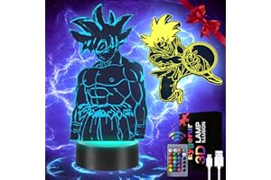 Eygerur Kit Lampe Goku 2-en-1, Manga Goku Veilleuse 3D LED Illusion pour Enfants, USB Smart Remote Control Goku Lampe Chevet 16 Couleurs NoëL Goku Cadeau Chambre D'Enfant DéCoration Cadeau De Vacances