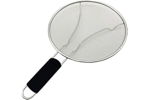 MAKREL® Premium Stainless Steel Splatter Screen Guard Extra Fine Mesh Frying Pan Cover with Heat Resistant Handle. Protect from Hot Oil & Grease Splash When Cooking and Frying (Black Handle, 25cm)