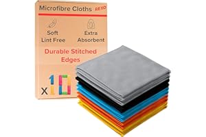 REXO - Microfibre Cleaning Cloth Pack of 10. Premium Lint Free Cleaning Cloths, Ultra Absorbent, Reusable & Durable Multipurpose Cloths for Kitchen, Car, Windows & More (Multicolour, 30x30cm)