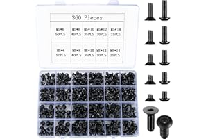 YITYDAMAI 360 Pezzi Kit Assortimento Viti a Testa Esagonale, M5 Brugola Incassato, Svasata, Piatta - Nero, 4mm/6mm/8mm/10mm/12mm