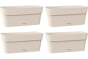 Kigima Pflanzenkasten 4er Set 30x13x12 Beige – Robuster Blumenkasten für Balkon & Fensterbrett aus Plastik – Stylischer Balkon Blumenkasten mit Wasserspeicher – Kleiner Balkonkasten für Blumen