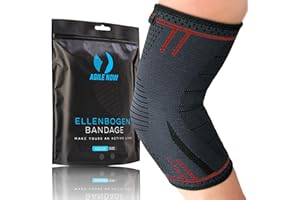 ‎AGILE NOW AGILE NOW® Ellenbogenbandage stabilisiert & schützt die Gelenke – rutschfeste Tennisarm Bandage für Damen & Herren – geeignet für alle Sportarten wie Tennis, Gewichtheben, Golf & Co (L | Rot)