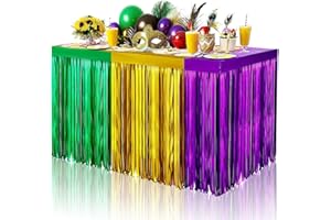 DTOFOOT 4 Pack Mardi Gras Party Decorations, 30x108 Inch Green Purple Gold Mardi Gras Table Skirt Metallic Foil Fringe Table Skirts Mardi Gras Tablecloth for Mardi Gras Table Decor Party Supplies