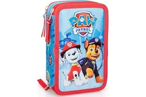 Clondo Plumier Triple Escolar 45 Piezas, para La Patrulla Canina – con Bolígrafos Borrables, Lápices de Colores 4.0 mm, Rotuladores, Tijeras, Pegamento – para Niños – Regalo o Colegio