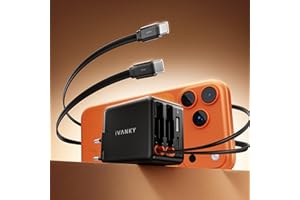 iVANKY 4-in-1 Caricatore USB-C GaN 45W con Cavo Retrattil(USB-C+ USB-C), adattatore a 4 porte per ricarica rapida Compatibile con Samsung, MacBook, iPhone17/17 Air/17 pro/17 Pro Max, per Viaggio