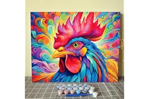 Tucocoo Colorful Rooster Paint by Numbers Kits 16x20 inch Canvas DIY Oil Painting for Adults Beginner with Brushes and Acrylic Pigment, Rustic Chicken Picture for Home Decor Gifts (Without Frame)