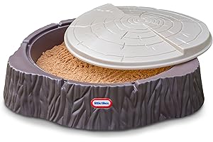 Little Tikes Woodland Sandbox - Grand Bac à Sable en Forme de Tronc d'Arbre, Avec 3 Sièges et un Couvercle - À Partir de 24 Mois
