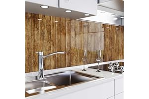 danario Rivestimento Paraschizzi Cucina Adesivo da Parete - Effetto Vetro - Spesso e Rigido - Ignifugo e Resistente all'Acqua - 0,8 mm - Doghe in Legno - 60 cm x 60 cm