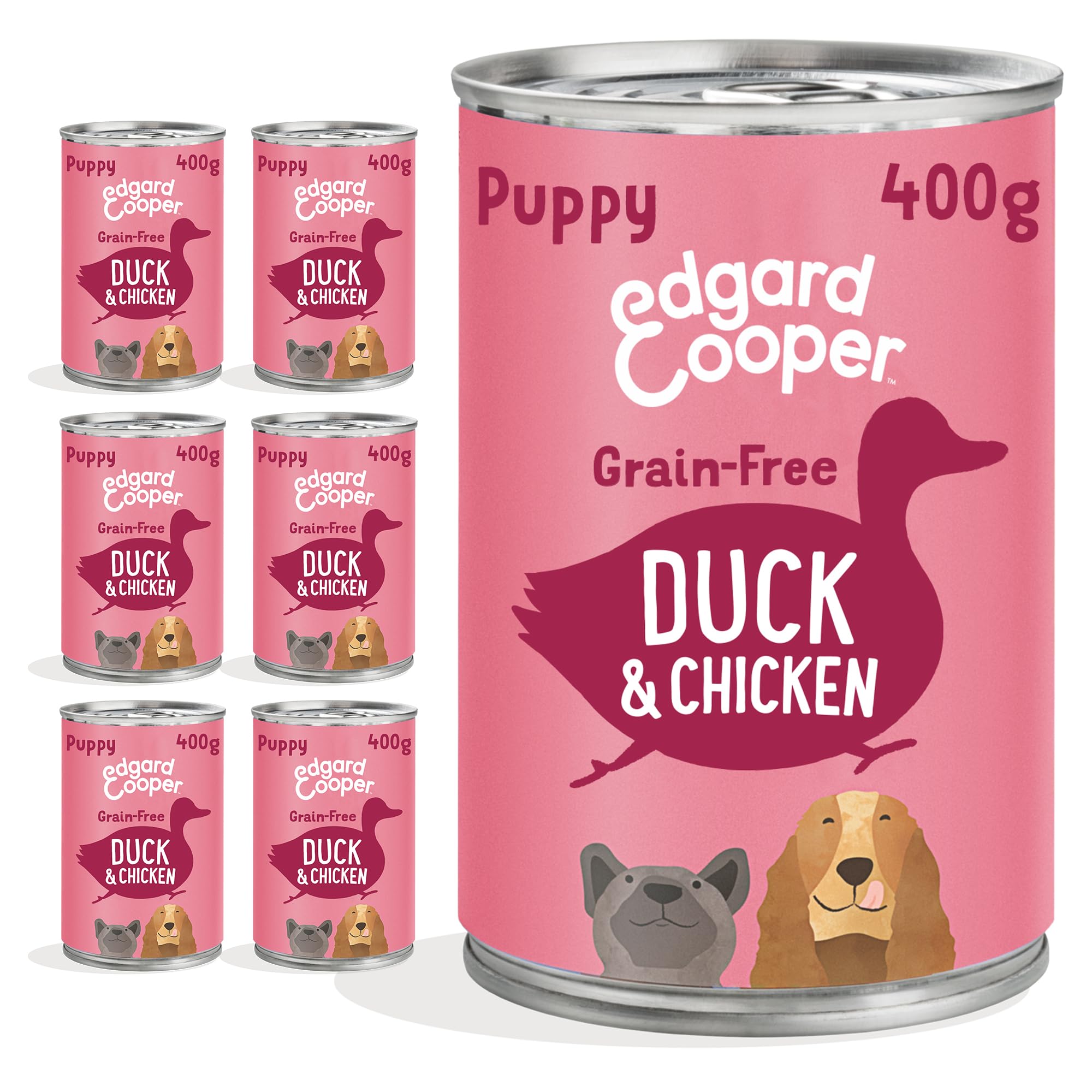 Edgard & Cooper Comida Húmeda para Perros Cachorros Puppy Junior Latas Perros Natural Sin Cereales Paté 400g x 6 Pato & Pollo Fresco, Alimentación Sana Sabrosa y Equilibrada, Carne Fresca