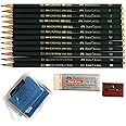 Faber-Castell 9000 Art Graphite Sketch Best Gifts Wood Pencil Sets 12 Counts With 12 Degree of Hardness (2H, H, F, HB.) + 1 Kneaded Art Eraser + 1 Large Dust Free Eraser + 1 Faber Sharpener
