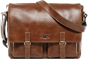 SID & VAIN große Lehrertasche echt Leder - 15.4 Zoll Laptoptasche Uni-Tasche Sergeant XL - Aktentasche College Herrentasche mit Laptop-Fach - Ledertasche Herren braun handgefertigt
