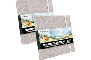 DagouColor Acquerello Sketchbook Libro, 5.5"x5.5", 2 Pack, 30 Fogli, 300GSM Carta Colore Acquatico Pressata Freddo, Copertina Tessuto Libro per Artisti Principianti Adulti Bambini, Pittura, Disegno
