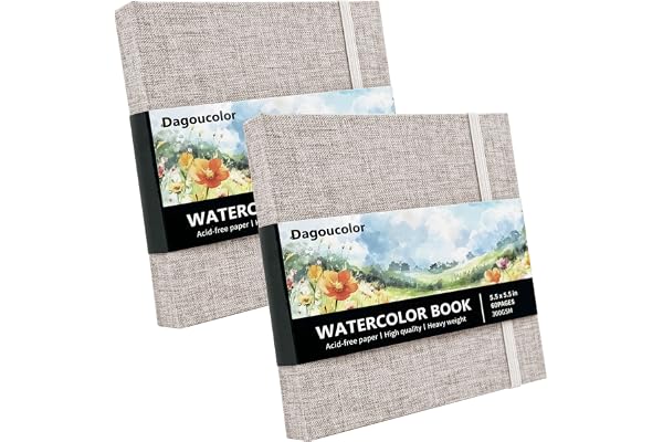 DagouColor Akvarellblock, 2 Pack, Beige, 14 * 14cm | 30 Ark, 300GSM Vattenfärgspapper Tygomslag Målning Akvarellskissbok, Kon