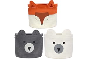 Goodheim Kinder Aufbewahrungskorb 3er-Set für Kallax Regal, Spielzeugkorb, Kinderzimmer, Aufbewahrung Kinderspielzeug Korb 30x30, Wäschekorb Kinder Bär Fuchs Weiß Grau