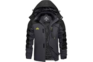 KEFITEVD Men's Waterproof Fleece Jackets Winter Warm Ski Raincoats Outdoor Thermal Coats with Detachable Hood