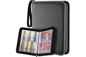 Cranviech 400 Pockets Trading Card Binder with Sleeves, 4-Pockets Zipper Card Binder Collect Holder Storage Carrying Case Compatible for Cards, Black