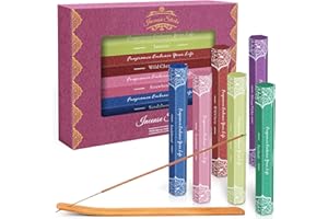 SCENTORINI Incense Sticks, Luxury Incense Sticks Gift Set, Sandalwood, Patchouli, African Violet, Strawberry, Jasmine, Wild Cherry for Relaxation and Meditation - 120 with Stick Holders