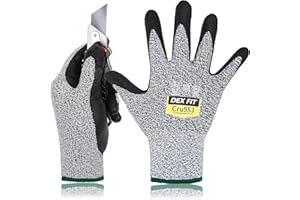 DEX FIT Gants de protection anti coupures Cru553 Niveau 5; confort 3D, prise ferme, mince et léger, compatible écrans tactiles, durable, respirant, lavable; Gris 8 (M) 1 Paire