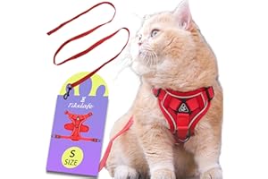 Tikxlafe Katzengeschirr mit Leine, 150 cm, Katzenleine mit Geschirr, Polyester, verstellbares Katzenleinen-Set, ausbruchsicher für Kätzchen (Rot, S)