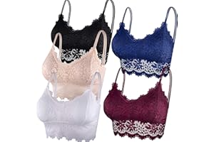 Duufin 5 Pieces Bralette Lace Padded Bralette Lace Bandeau Bra Tube Bra Lace Top with Straps and Removable Pads for Women Girls