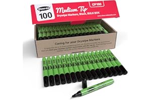 Show-Me Medium Tip Student Dry-Wipe Pens – Box of 100 Whiteboard Markers (2 mm), Slim Komfigrip Barrel, Low-Odour Xylene-Free Ink, Safety Air-Flow Caps, 72-Hour Cap-Off