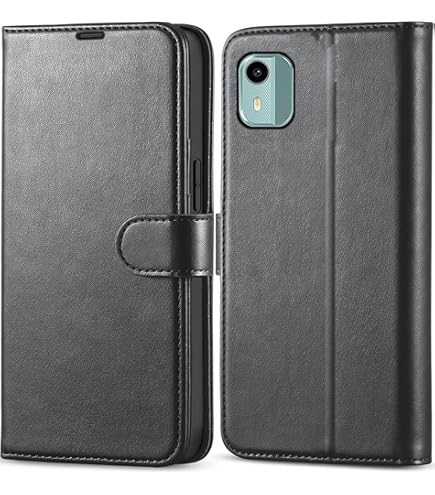 PONRFEKT Wallet Case For Nokia C12,Shockproof Premium Vintage PU Leather Magnetic Flip Cover With Card Holder And Stand Folio Phone Cover-Red