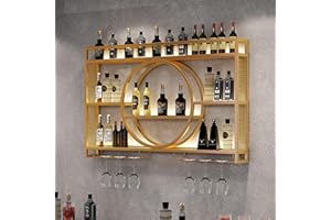 DIODCERAIC Modernes Wand-Weinregal Mit LED-Beleuchtung, Metall- Und Glas-Design Für Bar-Einheiten, Restaurants Und Zuhause, Vereint Elegante Präsentation Mit Hochwertiger Aufbewahrung(Gold,55.1in/140cm)