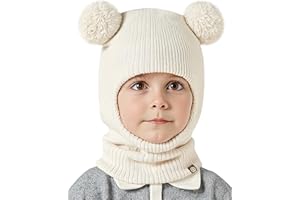 KAKU NANU Kinder Balaclava Schlupfmütze mit 2 Bommeln-Warme Strickmütze für Jungen & Mädchen (2-8 Jahre)-8 Farben:Rot,Blau,Beige,Rosa,Schwarz,Grau,Khaki