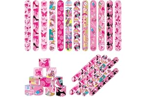 Mienocol 24 PCS Hotpink Girls Party Slap Bracelets Wristband Slap Bands,Barbi Princess Girls' Birthday Party Snap Band Bracelets for Pink Princess Theme Party Supplies Classroom Prizes Xmas Gifts
