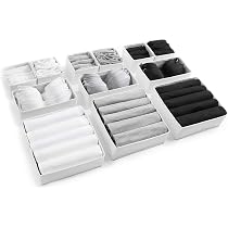 Zythrem Lot de 5 Rangement Tiroir, Boîtes de Rangement Pliables pour Chaussettes, Sous-Vêtements, Cravates, Vêtements de Bébé, 7 Cellules Organisateur Tiroir en Tissu