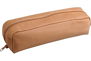 Clairefontaine 8300C -Trousse Scolaire Rectangulaire en Cuir couleur Naturel 22x5x3cm en Véritable Cuir d'Agneau - Fourniture Scolaire - Trousse Crayons de Couleurs - Etui à Crayons - Porte-Plume