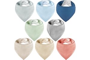 Yafane Muslin Baby Bibs 100% Cotton Soft Absorbent Adjustable Bandana Dribble Bibs for Newborn Toddler for Teething Drooling 8 Pack