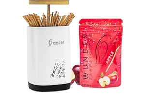 ‎PERFEKTO24 Zahnstocherspender von Wunder Zahnstocher - Spender mit easy-lift Funktion - Zahnstocherhalter + 1 Refill Pack (100 Zahnstocher) - Zahnstocher mit Geschmack (SPENDER + APFEL REFILL)