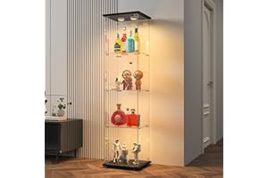 BPKADHY Vitrina de Cristal,164x42.5x36.5cm,Vitrina Expositora para Colecciones con 4 Estantes de LED 1 Puerta con Cerradura,Gabinetes de Vidrio para Salón Dormitorio,Pasillo,Vitrina Cristal,Negro