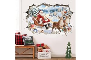 SHUCHING Grande Adesivi Murali Babbo Natale 3D, Adesivi da Parete Renna, Decorazione Murale per Bambini Camera Soggiorno Porta Finestra Vetrina