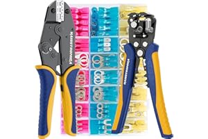 haisstronica Crimping Tool Set, 0,25-6mm²(AWG 24-10) Crimp Pliers, 0,5-6mm²(AWG 22-10) Wire Stripper and 280 PCS Heat Shrink Connectors of Waterproof with Ring Fork Spade Splice