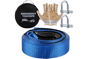 AKOLAFE Tow Rope Heavy Duty 5m x 5cm Tow Strap 10Ton Towing Rope With Reflective Strips, 2 D Shackles, 2 Anti-Proof Gloves, Storage Bag, Tow Rope for Car, Vans, Boats